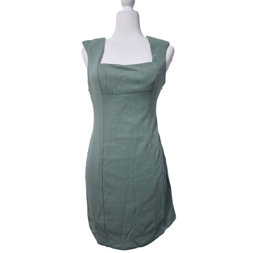 Endless Rose Cap Sleeve Knit Dress Dusty Green Square Neck Mini UK1204D Medium